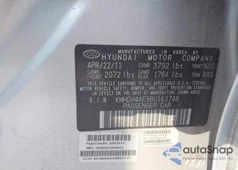 2011 Hyundai Elantra Limited (Ulsan Plant) from USA, damaged, VIN KMHDH4AE9BU163748